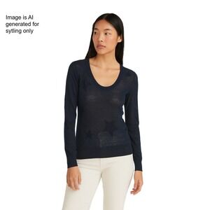Zadig & Voltaire Rina Star Merino Wool Sweater Navy Blue Designer Knit XS